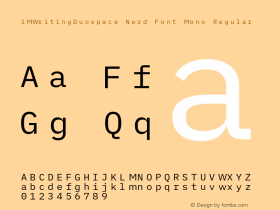 iM Writing Duospace Regular Nerd Font Complete Mono Version 1.005;PS 001.005;hotconv 1.0.88;makeotf.lib2.5.64775 Font Sample