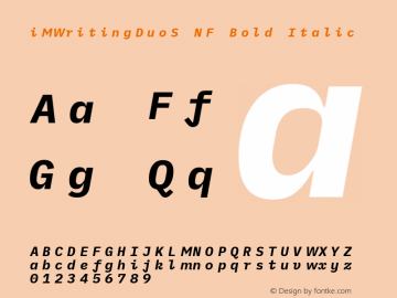 iM Writing Duo S Bold Italic Nerd Font Complete Mono Windows Compatible Version 2.000 Font Sample