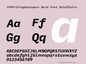 iM Writing Duospace BoldItalic Nerd Font Complete Version 1.005;PS 001.005;hotconv 1.0.88;makeotf.lib2.5.64775 Font Sample