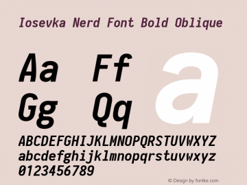 Iosevka Bold Oblique Nerd Font Complete 2.1.0; ttfautohint (v1.8.2) Font Sample