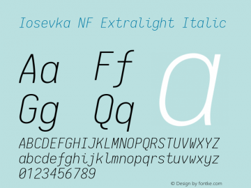 Iosevka Extralight Italic Nerd Font Complete Mono Windows Compatible 2.1.0; ttfautohint (v1.8.2)图片样张