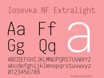 Iosevka Extralight Nerd Font Complete Mono Windows Compatible 2.1.0; ttfautohint (v1.8.2) Font Sample