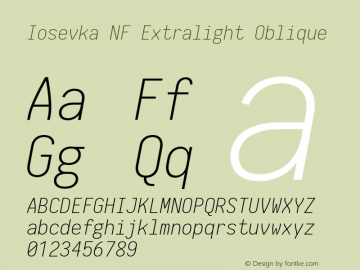 Iosevka Extralight Oblique Nerd Font Complete Windows Compatible 2.1.0; ttfautohint (v1.8.2) Font Sample