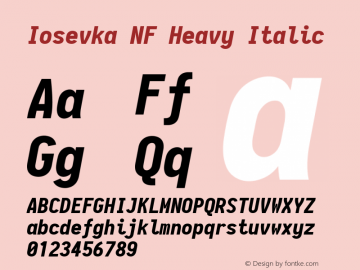 Iosevka Heavy Italic Nerd Font Complete Mono Windows Compatible 2.1.0; ttfautohint (v1.8.2) Font Sample