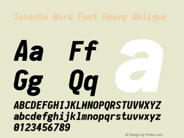 Iosevka Heavy Oblique Nerd Font Complete 2.1.0; ttfautohint (v1.8.2) Font Sample