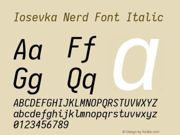 Iosevka Italic Nerd Font Complete 2.1.0; ttfautohint (v1.8.2)图片样张
