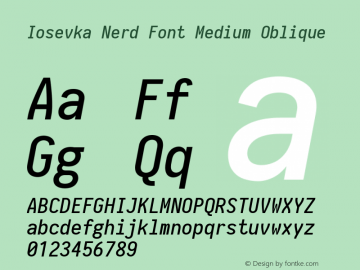 Iosevka Medium Oblique Nerd Font Complete 2.1.0; ttfautohint (v1.8.2) Font Sample
