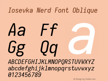 Iosevka Oblique Nerd Font Complete 2.1.0; ttfautohint (v1.8.2) Font Sample