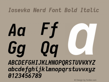 Iosevka Term Bold Italic Nerd Font Complete 2.1.0; ttfautohint (v1.8.2) Font Sample