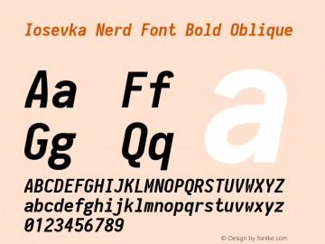 Iosevka Term Bold Oblique Nerd Font Complete 2.1.0; ttfautohint (v1.8.2) Font Sample