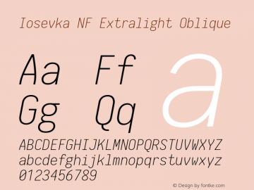 Iosevka Term Extralight Oblique Nerd Font Complete Mono Windows Compatible 2.1.0; ttfautohint (v1.8.2) Font Sample