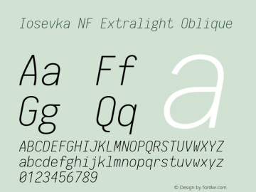 Iosevka Term Extralight Oblique Nerd Font Complete Windows Compatible 2.1.0; ttfautohint (v1.8.2) Font Sample