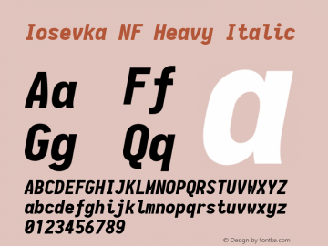Iosevka Term Heavy Italic Nerd Font Complete Windows Compatible 2.1.0; ttfautohint (v1.8.2) Font Sample