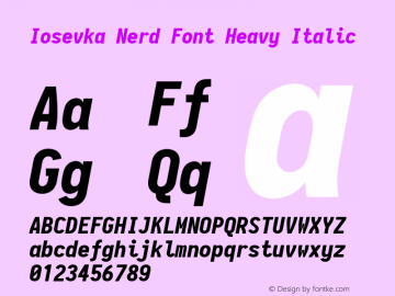 Iosevka Term Heavy Italic Nerd Font Complete 2.1.0; ttfautohint (v1.8.2) Font Sample