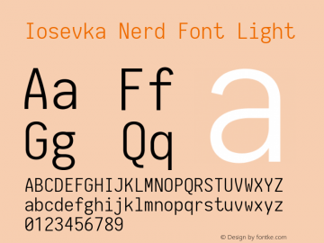 Iosevka Term Light Nerd Font Complete 2.1.0; ttfautohint (v1.8.2) Font Sample