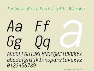 Iosevka Term Light Oblique Nerd Font Complete 2.1.0; ttfautohint (v1.8.2) Font Sample