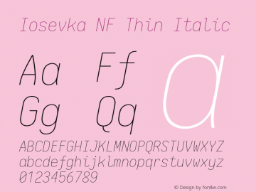 Iosevka Term Thin Italic Nerd Font Complete Mono Windows Compatible 2.1.0; ttfautohint (v1.8.2) Font Sample