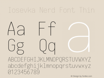 Iosevka Term Thin Nerd Font Complete 2.1.0; ttfautohint (v1.8.2) Font Sample