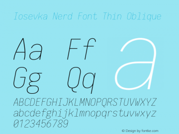 Iosevka Term Thin Oblique Nerd Font Complete 2.1.0; ttfautohint (v1.8.2) Font Sample