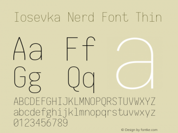 Iosevka Thin Nerd Font Complete 2.1.0; ttfautohint (v1.8.2) Font Sample