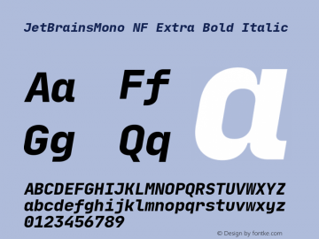 JetBrains Mono ExtBd Ita Nerd Font Complete Windows Compatible Version 1.000; ttfautohint (v1.8.3)图片样张