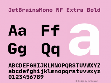 JetBrains Mono Extra Bold Nerd Font Complete Windows Compatible Version 1.000; ttfautohint (v1.8.3)图片样张