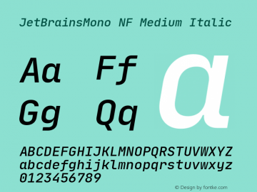 JetBrains Mono Medium Italic Nerd Font Complete Mono Windows Compatible Version 1.000; ttfautohint (v1.8.3)图片样张