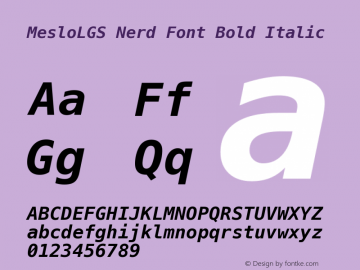 Meslo LG S Bold Italic Nerd Font Complete 1.210 Font Sample