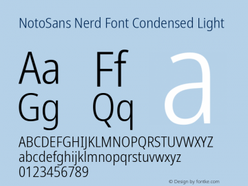 Noto Sans Condensed Light Nerd Font Complete Version 2.000;GOOG;noto-source:20170915:90ef993387c0; ttfautohint (v1.7)图片样张