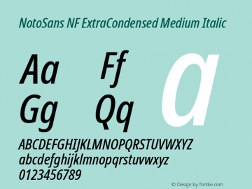 Noto Sans ExtraCondensed Medium Italic Nerd Font Complete Windows Compatible Version 2.000;GOOG;noto-source:20170915:90ef993387c0; ttfautohint (v1.7) Font Sample