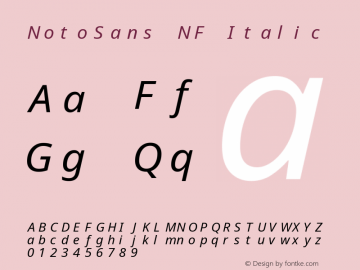 Noto Sans Italic Nerd Font Complete Mono Windows Compatible Version 2.000;GOOG;noto-source:20170915:90ef993387c0; ttfautohint (v1.7) Font Sample