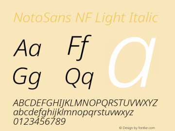 Noto Sans Light Italic Nerd Font Complete Windows Compatible Version 2.000;GOOG;noto-source:20170915:90ef993387c0; ttfautohint (v1.7)图片样张