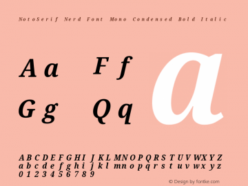 Noto Serif Condensed Bold Italic Nerd Font Complete Mono Version 2.000;GOOG;noto-source:20170915:90ef993387c0; ttfautohint (v1.7) Font Sample