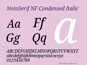 Noto Serif Condensed Italic Nerd Font Complete Windows Compatible Version 2.000;GOOG;noto-source:20170915:90ef993387c0; ttfautohint (v1.7) Font Sample