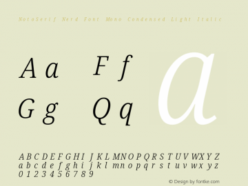 Noto Serif Condensed Light Italic Nerd Font Complete Mono Version 2.000;GOOG;noto-source:20170915:90ef993387c0; ttfautohint (v1.7)图片样张