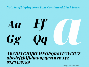 Noto Serif Display Condensed Black Italic Nerd Font Complete Version 2.000;GOOG;noto-source:20170915:90ef993387c0; ttfautohint (v1.7)图片样张