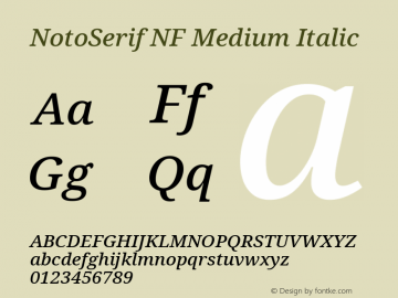 Noto Serif Medium Italic Nerd Font Complete Windows Compatible Version 2.000;GOOG;noto-source:20170915:90ef993387c0; ttfautohint (v1.7) Font Sample
