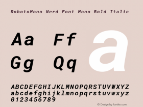 Roboto Mono Bold Italic Nerd Font Complete Mono Version 2.000986; 2015; ttfautohint (v1.3) Font Sample