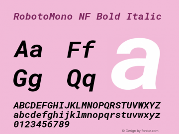 Roboto Mono Bold Italic Nerd Font Complete Windows Compatible Version 2.000986; 2015; ttfautohint (v1.3)图片样张