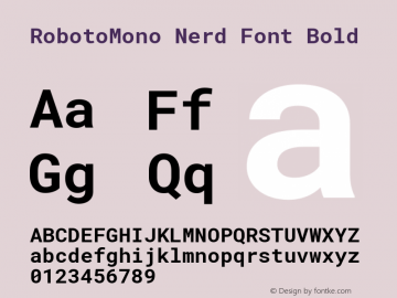 Roboto Mono Bold Nerd Font Complete Version 2.000986; 2015; ttfautohint (v1.3) Font Sample