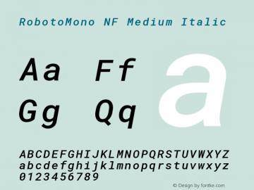 Roboto Mono Medium Italic Nerd Font Complete Mono Windows Compatible Version 2.000986; 2015; ttfautohint (v1.3)图片样张