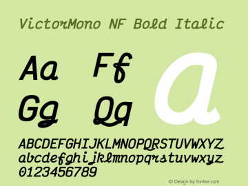 Victor Mono Bold Italic Nerd Font Complete Windows Compatible Version 1.310图片样张