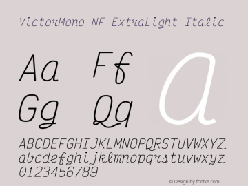 Victor Mono ExtraLight Italic Nerd Font Complete Windows Compatible Version 1.310图片样张