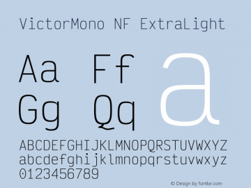 Victor Mono ExtraLight Nerd Font Complete Windows Compatible Version 1.310 Font Sample