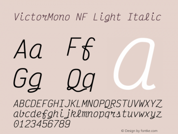 Victor Mono Light Italic Nerd Font Complete Windows Compatible Version 1.310 Font Sample