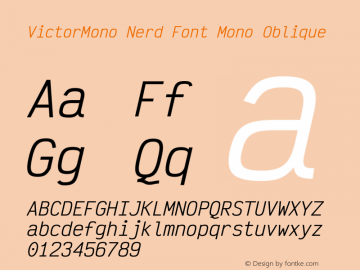 Victor Mono Oblique Nerd Font Complete Mono Version 1.310 Font Sample