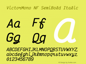 Victor Mono SemiBold Italic Nerd Font Complete Mono Windows Compatible Version 1.310图片样张