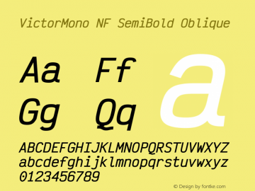 Victor Mono SemiBold Oblique Nerd Font Complete Windows Compatible Version 1.310图片样张