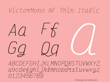 Victor Mono Thin Italic Nerd Font Complete Windows Compatible Version 1.310图片样张