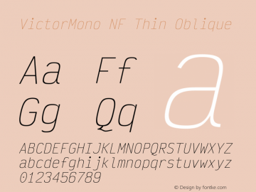 Victor Mono Thin Oblique Nerd Font Complete Mono Windows Compatible Version 1.310图片样张